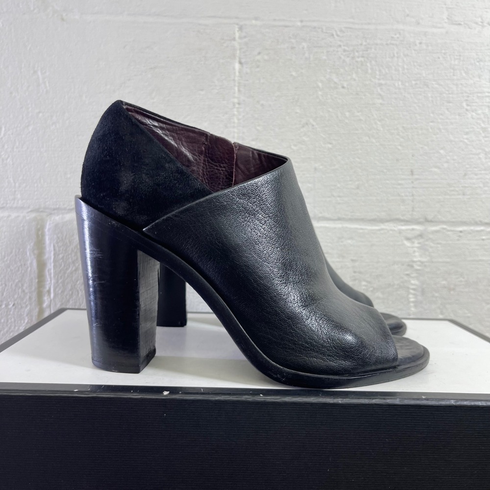 Rag & Bone Mabel Black Leather Suede Peep‎ Toe Ankle Boots Women's 37.5/7.5 US